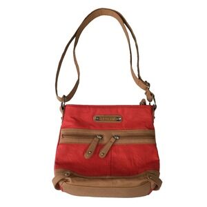 Rosetti Purse Womens Crossbody Handbag Faux Leather Red Tan Adjustable Strap Bag